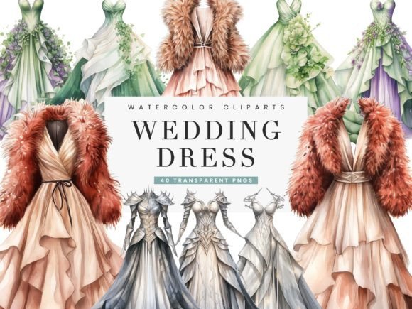 40 Boho Wedding Dress Clipart Bundle: Your Design Toolkit