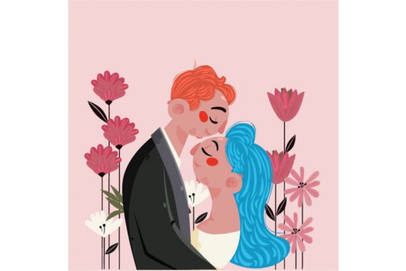 Charming Hand Drawn Wedding Couple Illustration: A Designer's Asset