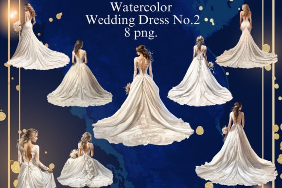 Elegant Watercolor Wedding Bride Dress Clipart for Your Projects